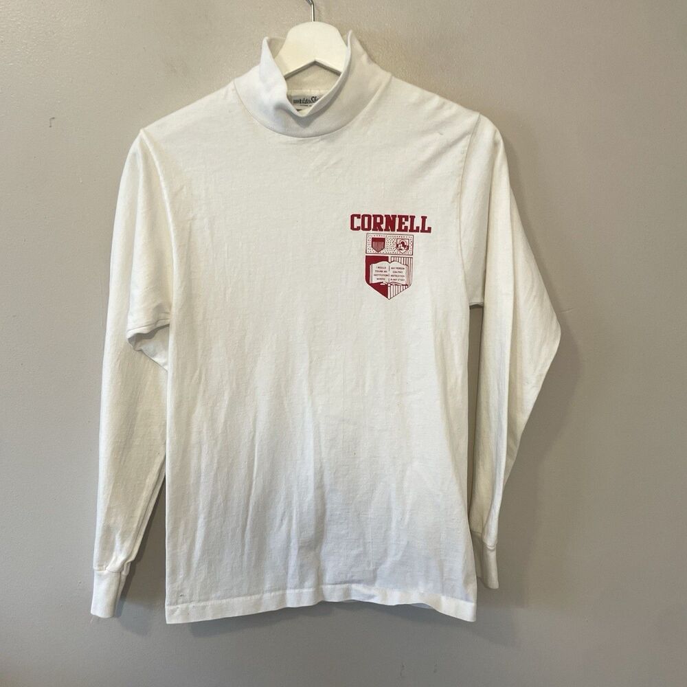 Velva Sheen Vintage Cornell University Mockneck Long Sleeve Shirt Made In USA